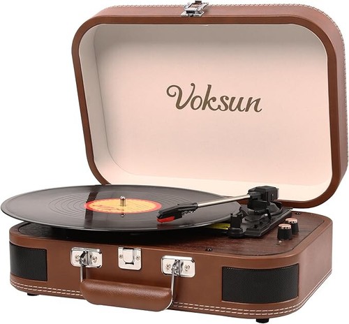 Voksun record player - record, cowhide